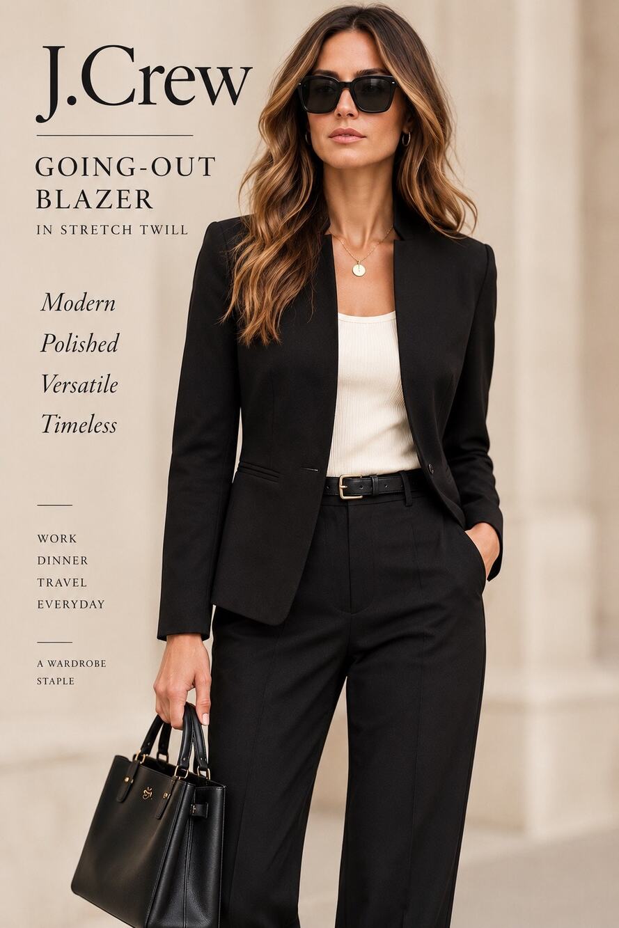 Quiet Luxury Office Siren Capsule J.Crew Going-Out Blazer Black Stretch Twill 6